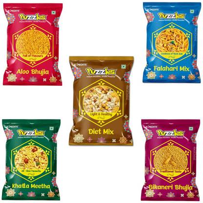 Puzzles Mehman Nawazi Box | Snacks Pack of 5 | Special Namkeen Bhel Combo