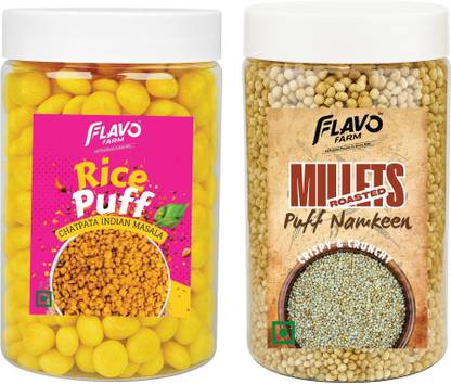 FlavoFarm Rice Puff and Bajra Puff | Light and Crunchy Millet-Based Snack Combo