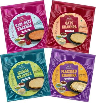Vedic Garden Combo of Flax seed, Oats, Quinoa, Ragi beetroot Healthy Khakhra With Multigrains