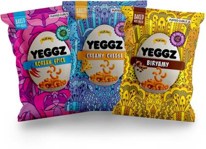 YEGGZ Combo (Korean Spice, Creamy Cheese, Biryamy) Puffed Curls - Crispy Snacks
