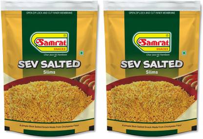 SAMRAT |SEV SALTED Slims Tangy & Crispy|Ghar Jaisi Hi Namkeen|PACK OF 2|2X200G|