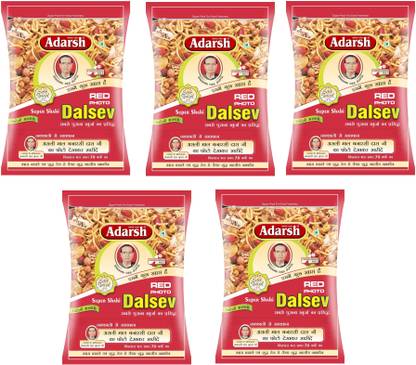 Adarsh Namkeen Dalsev 350gm, Namkeen Normal Spicy Dalmoth Teatime Snack of India (Pack of 5)