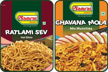 SAMRAT |Combo Pack of 2|RATLAMI SEV (Bhujia)|CHAVANA MOLA|TASTY SNACKS|NAMKEEN|