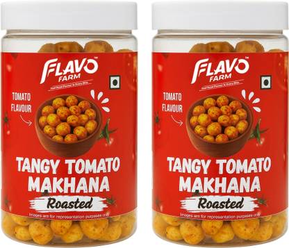 FlavoFarm Tangy Tomato Flavoured Roasted Makhana Crunchy Healthy Foxnuts Snack