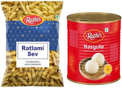 Rathi's Ratlami Sev 400g and Rasgulla 500g Diwali Combo Snacks and Sweets for Gifting