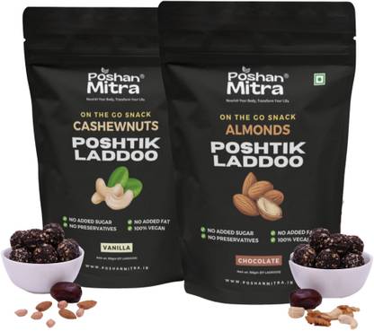 POSHAN MITRA Almond Chocolate & Vanilla Poshtik Laddoos, Healthy Sugar-Free Snack