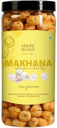VISHNU DELIGHT Cheese & Herbs Flavour Roasted Makhana Jar - Healthy & Crunchy Snack|Gluten Free