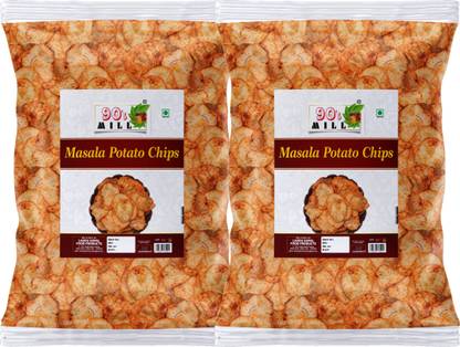 90's MILL Aloo PATTA Chips Masala Chilli Potato Chips Sliced Potato Chips Snack-350g*2Pack