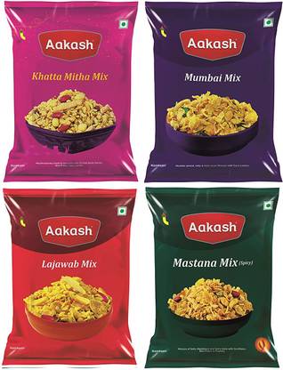AAKASH Namkeen Mixture Combo | Pack of 4 | 150 Gm Each | Tangy and Spicy Fresh Namkeen