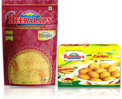 Heeralal's Bikaneri Bhujia 400Gm, Kaju Cornflakes 400Gm Bikaneri Namkeen Combo For Gifting