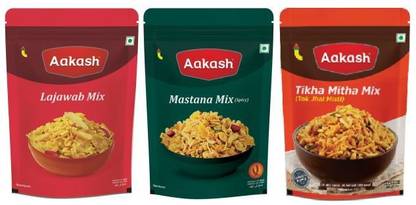 AAKASH Mixture Combo | Mixture Namkeen Tangy Spicy & Sour | (Pack of 3), 350 Gm Each
