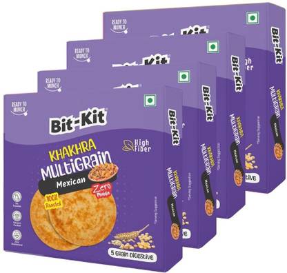 Bit-Kit Multigrain Mexican Regular Khakhra 100% Roasted Thins Tea Time Snacks