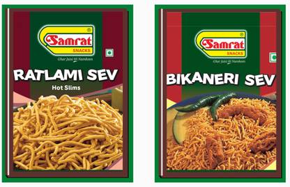 SAMRAT |Combo Pack of 2| BIKANERI SEV BHUJIA | RATLAMI SEV BHUJIA|Tasty Snacks|NAMKEEN|