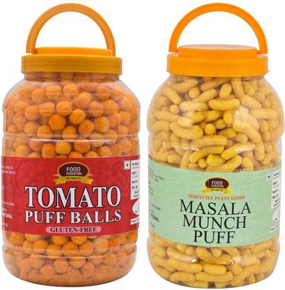 FOOD ESSENTIAL Combo of Tomato Puff Balls (400 gm.) & Masala Munch Puff (325 gm.)