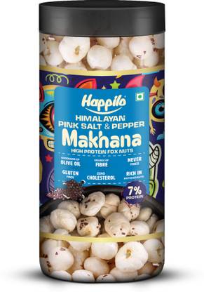 Happilo Makhana Himalayan Pink Salt & Pepper Jar, Roasted Foxnut Healthy Snack,