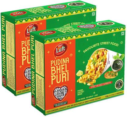 wah luft Pudina Bhel Puri Kit 320g-Combo Pack of 2, Ready to Eat, Instant, Namkeen, Chaat