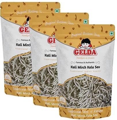 GELDA Namkeen Ratlami Kali mirch Kela Sev Snacks|Handmade and Healthy Namkeen Sev|