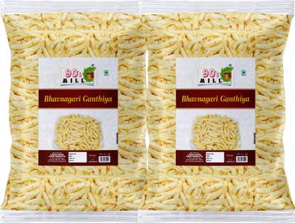 90's MILL Malwa Bhavnagari Gathiya Namkeen | Bhavnagri Fried Gram Flour Sticks-350g*2Pack