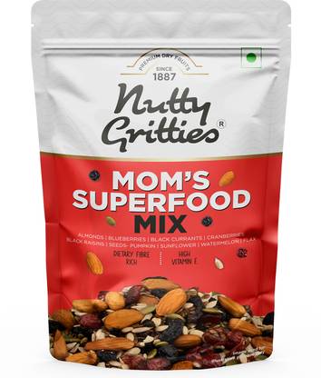 Nutty Gritties Mom's Superfood Trail Mix - Roasted Almonds, Pumpkin, Sunflower, Watermelon, Flax Seeds, Black Raisins, Black Currant, Cranberries and Blueberries