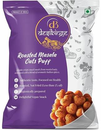 desibinge Masala Oats Puff 100 grams | Less than 5% oil | Roasted, NOT FRIED