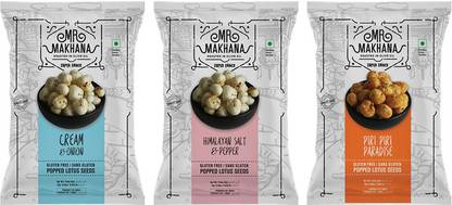 Spyke Mr. Makhana Roasted Makhana - 3x80gm Multi Flavour Bundle- Cream & Onion, Piri Piri Paradise, Himalyan Salt