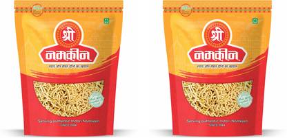 Shree Namkeen Poha Sev (Ujjaini Sev) - Indore Special, Medium Spicy Crispy and Crunchy - Pack of 2, 400gm Each