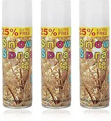 Snowvy .It sprays continuously and does no harm to skin, no dust to clothes Snow Spray