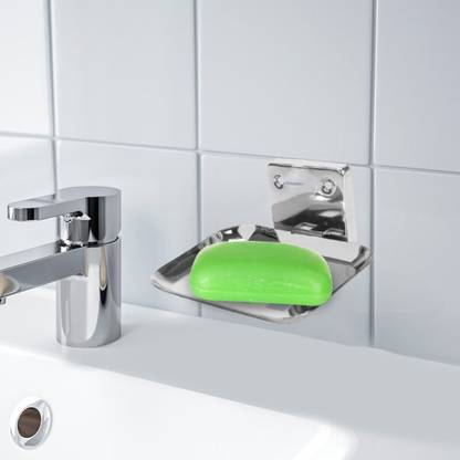 JG COMPANY Stainless Steel Soap Dish Holder Sabundani For Bathroom-SquareDish-SS (Combo)