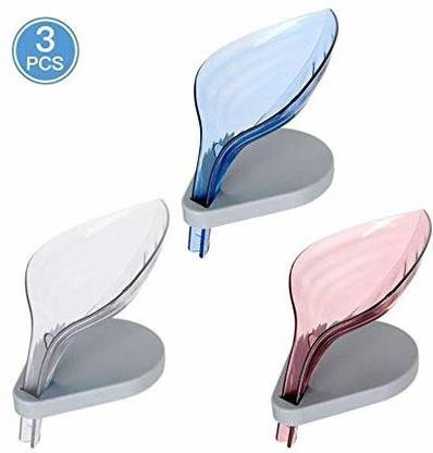 Krishna Product PACK OF 3 Leafology Decorative Drainage Soap Holder-Self Draining Soap Holder Leaf Shape Soap Box,Creative Soap Dish Holder for Kitchen Bathroom PACK OF 2