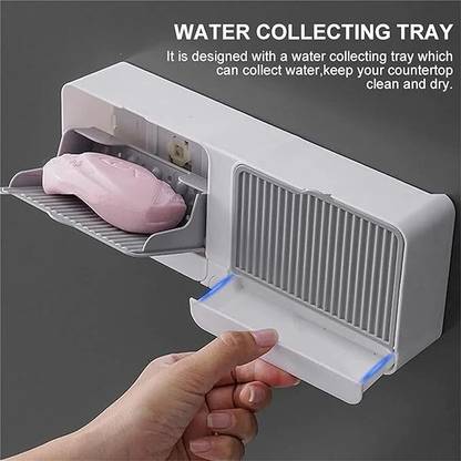 LILA ENTERPRISE Plastic Wall Mounted Double Bar Bathroom Soap Holder Soap Box with Lid