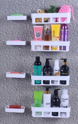 AKEY Bathroom Shelf Kitchen Shelf Soap Box Stand Combo Wall Mount Bathroom Accesories Plastic Wall Shelf