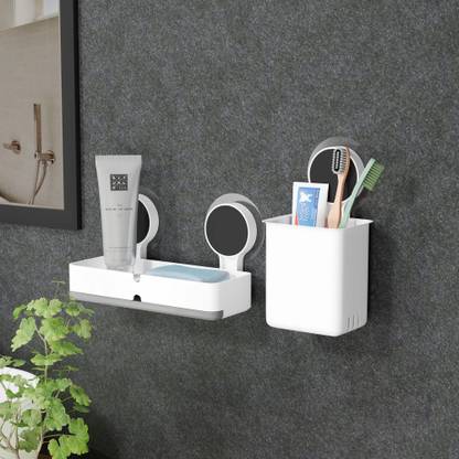 ZUCUR Non-Drill Wall Mount Magic Sticker Self Adhesive Soap Stand & Toothbrush Holder