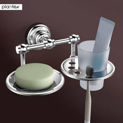 Plantex Crosslink Platinum Stainless Steel 304 Grade Skyllo 2in1 Soap Dish with Tumbler Holder/Soap Stand/Tooth Brush Holder/Bathroom Accessories(Chrome)
