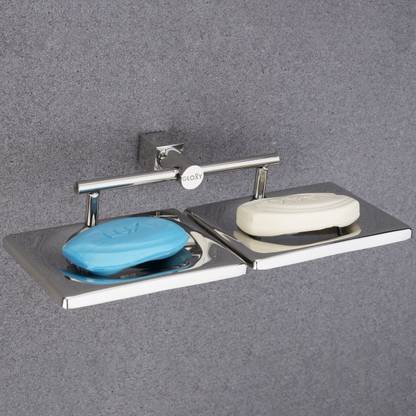 GLOXY Double Soap Holder for Bathroom | Rustproof Square Shape Soap Dish Stainless Steel Wall Shelf