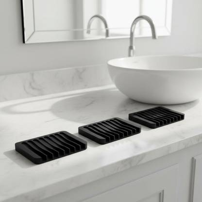 Baskety Soap Dish Tray Saver Holder Drainer, Black Pack of 3