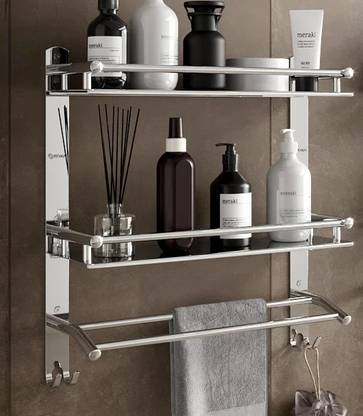 GRIVAN Deluxe Multipurpose Bathroom Shelf/shelve/rack/stand With Towel Rod