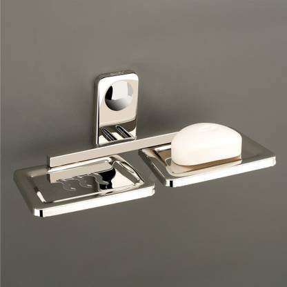 GLOXY Soap Sponge Holder/Soap Dish Holder/Self Adhesive Wall Mounted Stainless Steel Storage Saver Rack/Bathroom Shower for Home Kitchen (Silver)