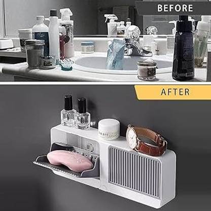 LILA ENTERPRISE 1 Plastic Wall Mounted Double Bar Bathroom Soap Holder Soap Box with Lid