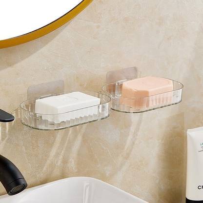 ZENOVIA Transparent Wall Mounted Soap Holder for bathroom Self-Adhesive (Pack of 2)