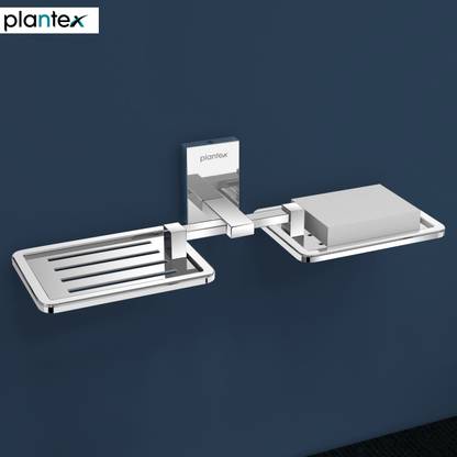 Plantex Senso 304 Grade Stainless Steel Double Soap Dish for Bathroom & Kitchen/Soap Stand/Bathroom Accessories (Chrome - Pack of 1)