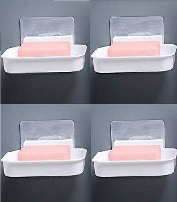 zvonko 4 Pcs Adhesive Wall Mounted Soap Dish Case Holder for Bathroom Kitchen Sink