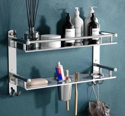 GRIVAN Multipurpose Bathroom Shelf and Rack with Double Soap Dish and Tumbler Holder