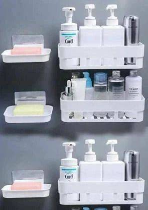 KYASO 3 PCS Shelves + 3 Pcs Soap Dish ABS Plastic Bathroom Accessories