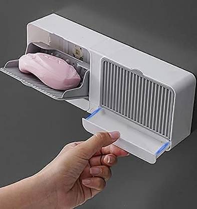 I Se U Plastic Wall Mounted Double Grids Soap Box with Lid Soap Case Holder, Sabun Dani