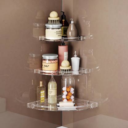 GLOXY Corner Rack for Bathroom & Kitchen | Face Wash, Bottle | Acrylic Shelf