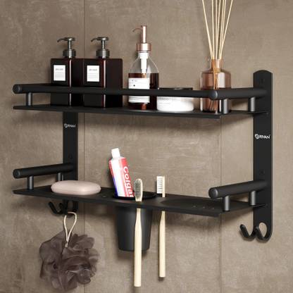GRIVAN Deluxe SS Bathroom Shelf/Rack with Soap Dish and Tumbler Bathroom Accessories