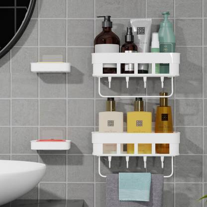 XBEY Plastic Bathroom Hanging Shelf Storage Rack