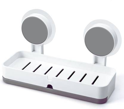 BK 10 IMPORT & EXPORT Self Adhesive Wall Mounted Double Soap Holder with Drain Tray Kitchen, Bathroom