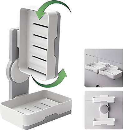 Treovia Plastic Wall Mounted Double Layer Soap Stand for Bathroom & Kitchen