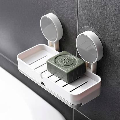 HK APPLIANCE Plastic Wall Mounted Drain Soap Box for Bathroom | Non-Drill Wall Mount